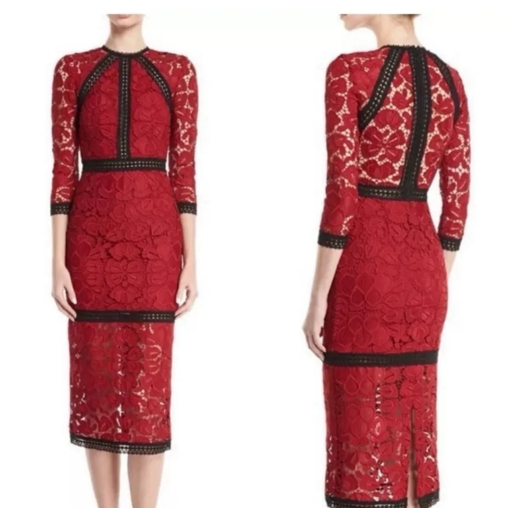 EUC Alexis Randie 3/4 Sleeve Lace Midi Dress In Red - Size S - Picture 4 of 12